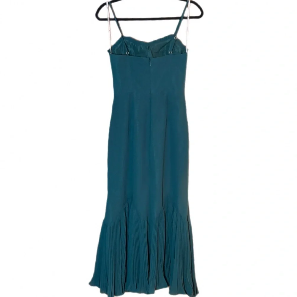 AW Bridal Dark Emerald Satin Bustier Midi Dress Size 0 NWT